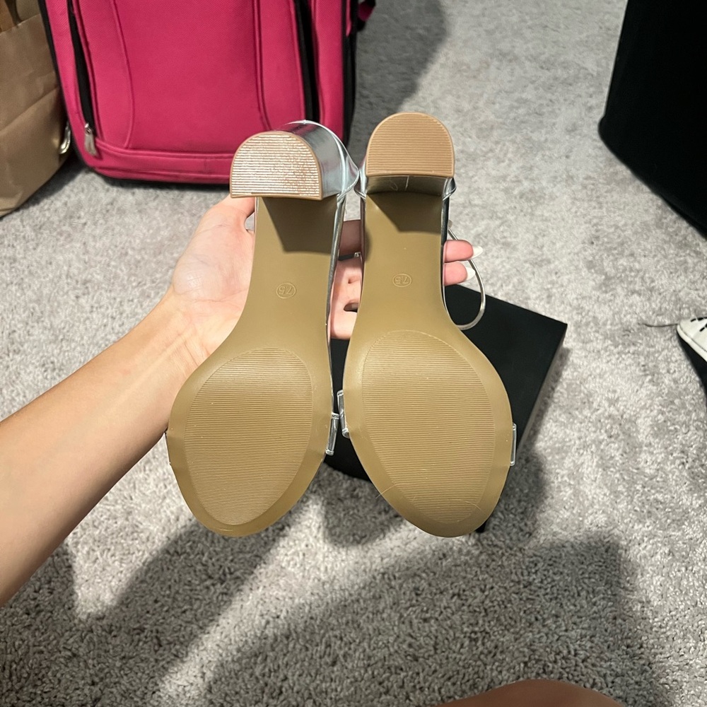 Lulu's Metallic Silver Strappy Heels - Picture 2 of 4